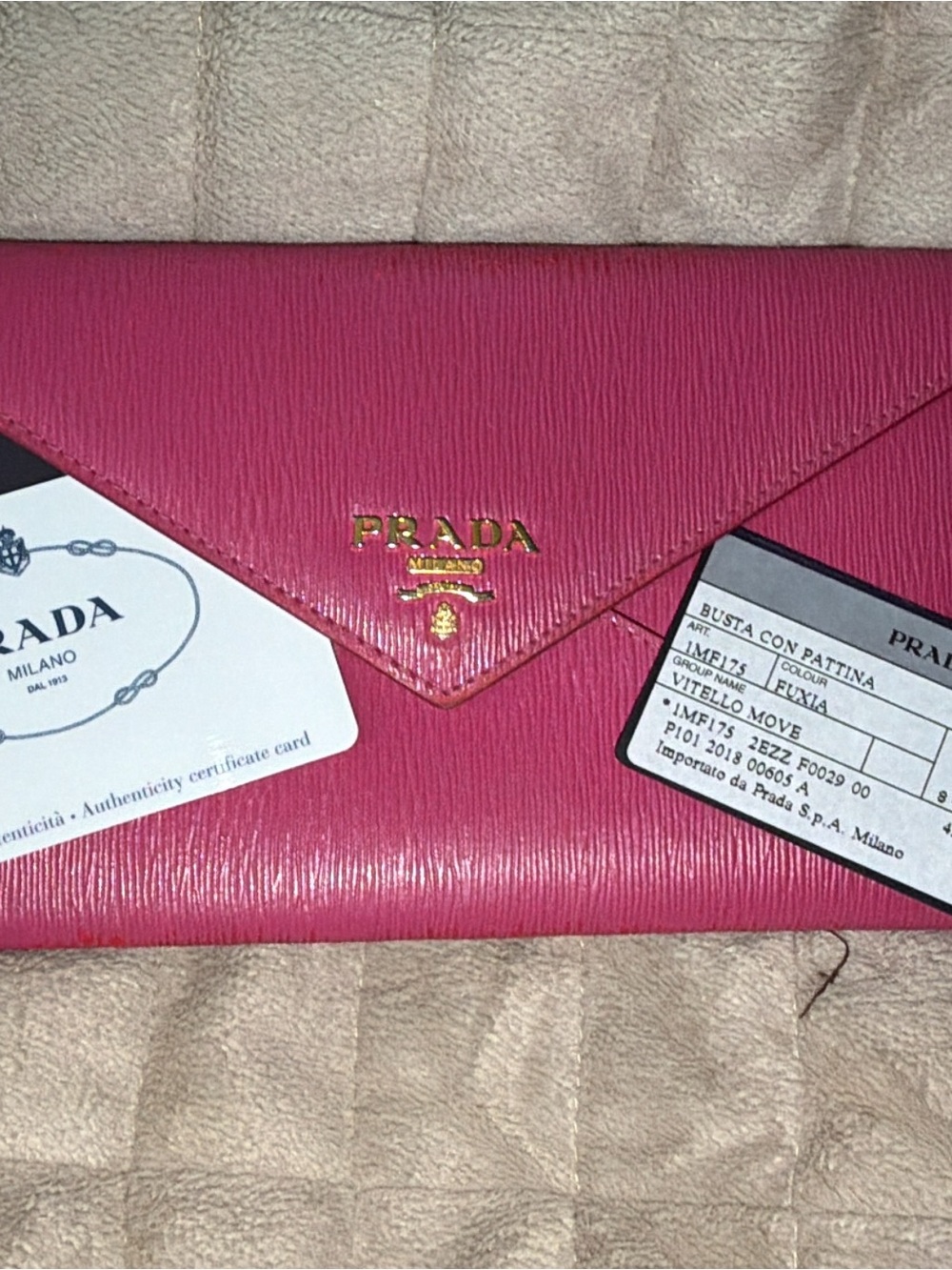 Prada Fuchsia Saffiano Envelope Clutch with Gold Logo